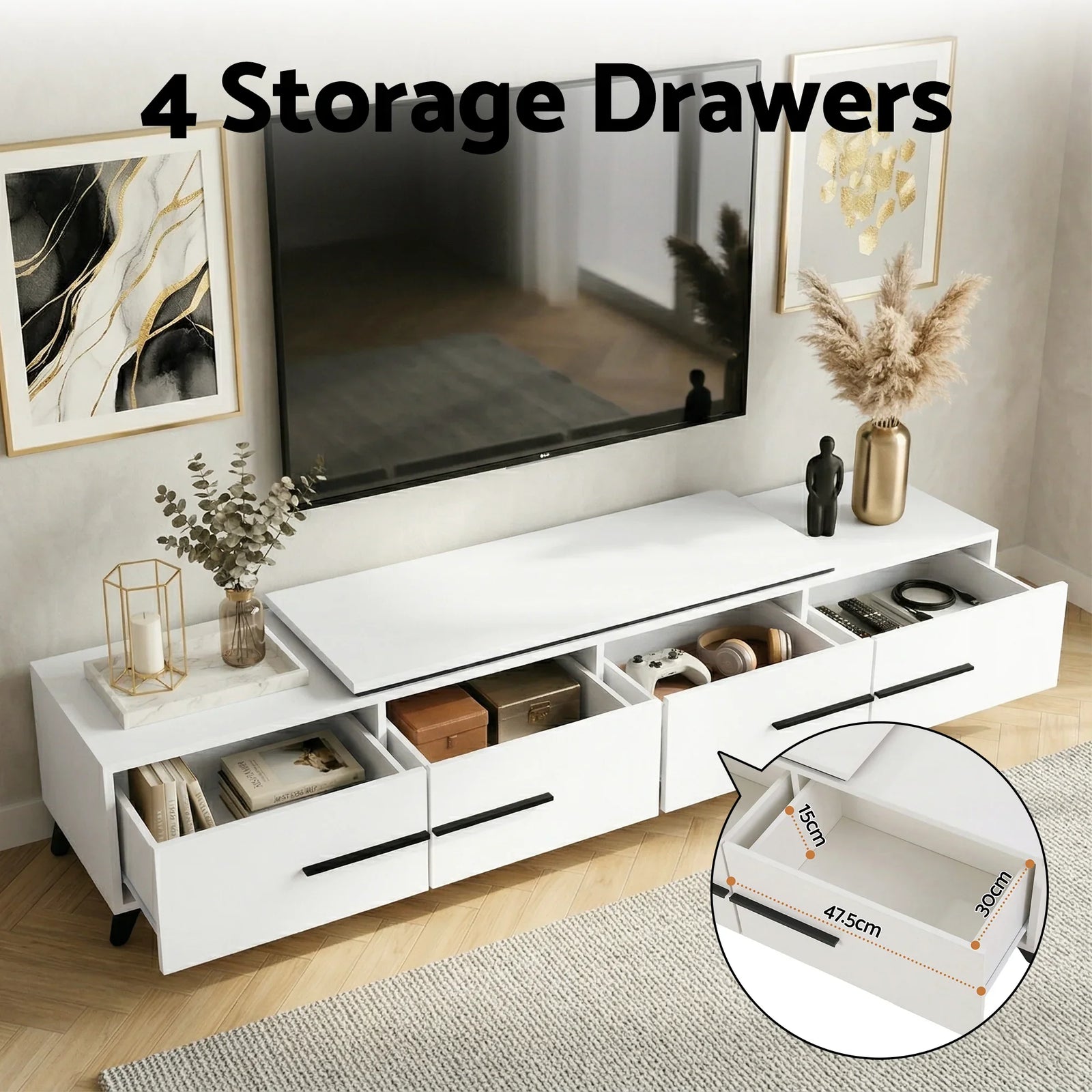 Extendable TV Cabinet Entertainment Unit Stand White