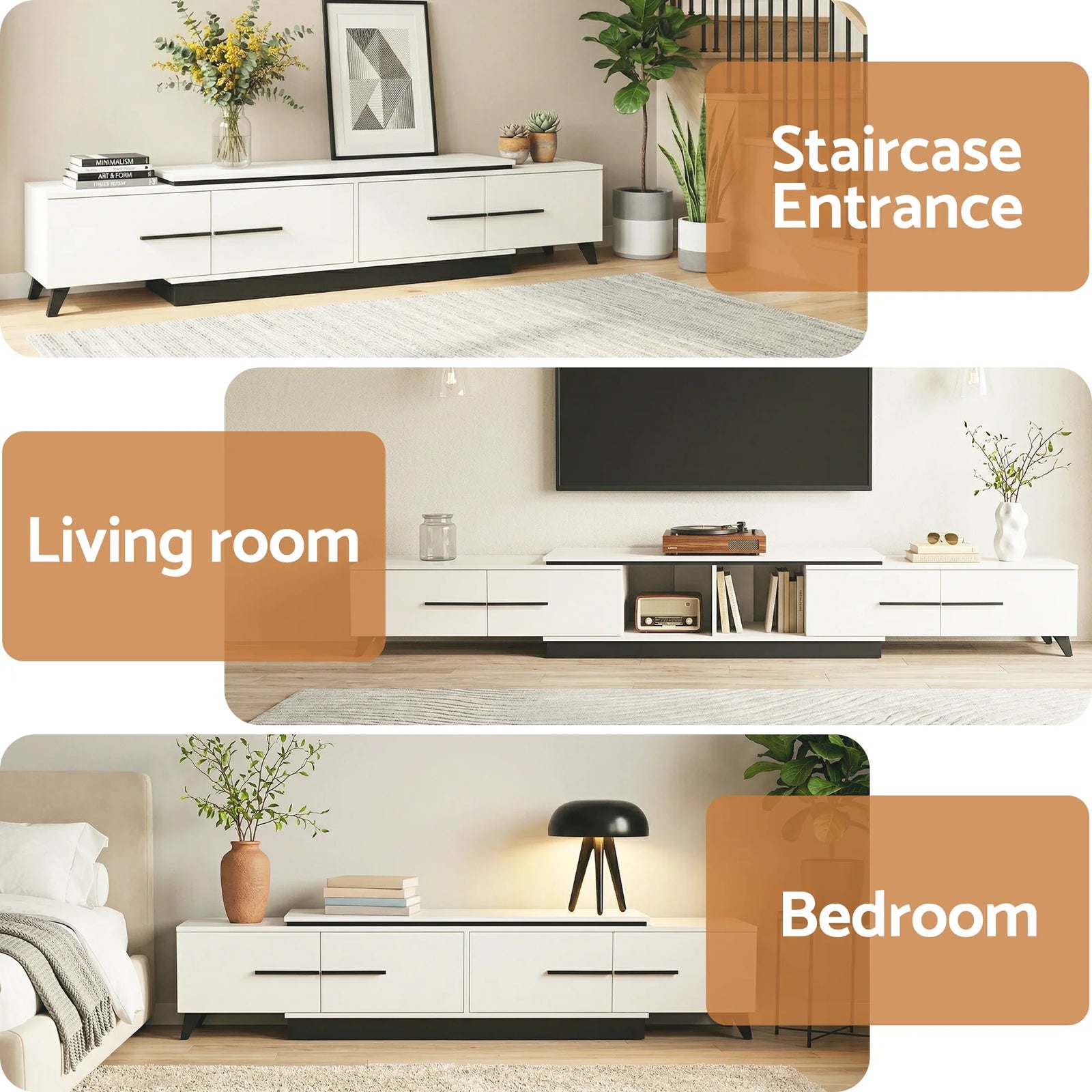 Extendable TV Cabinet Entertainment Unit Stand White