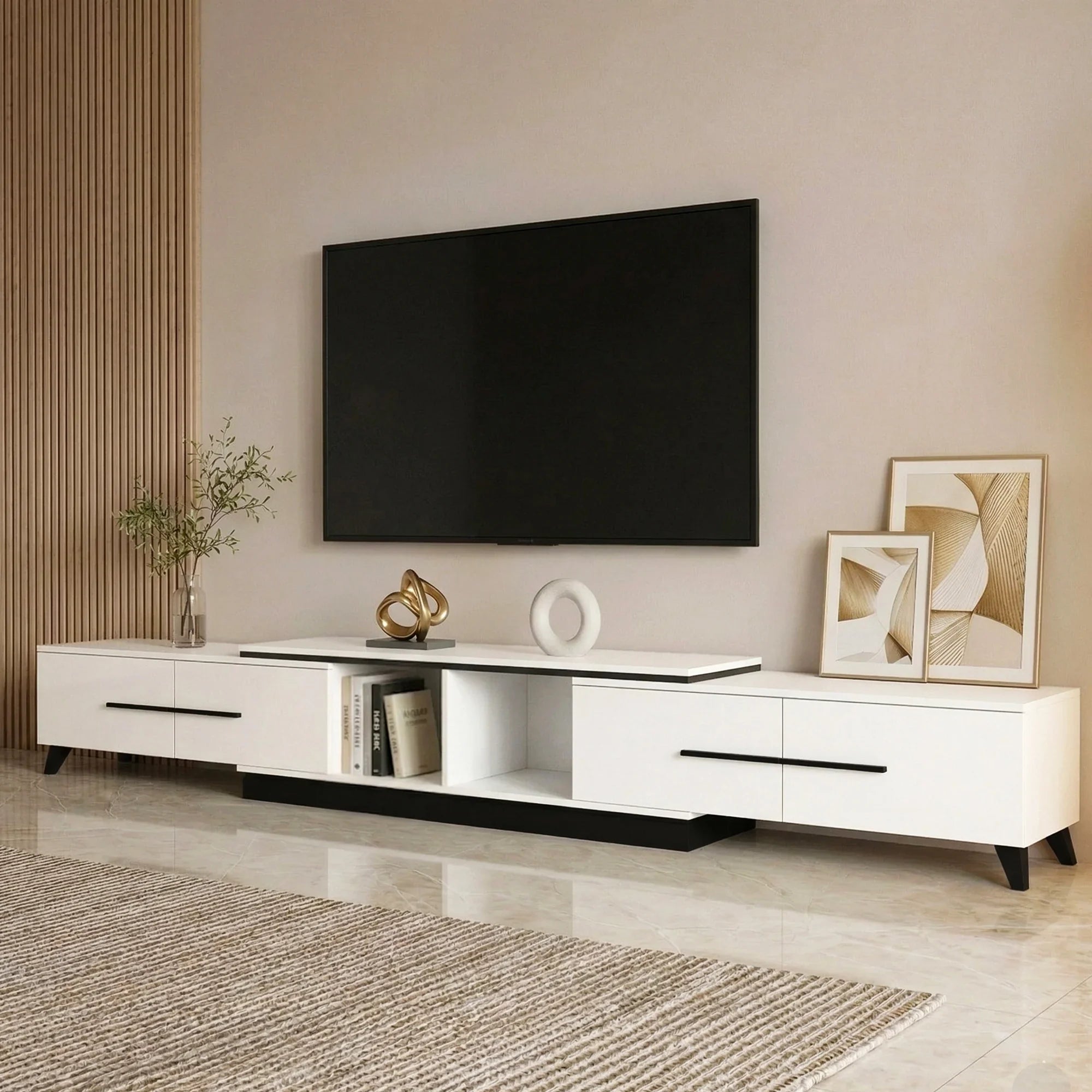 Extendable TV Cabinet Entertainment Unit Stand White