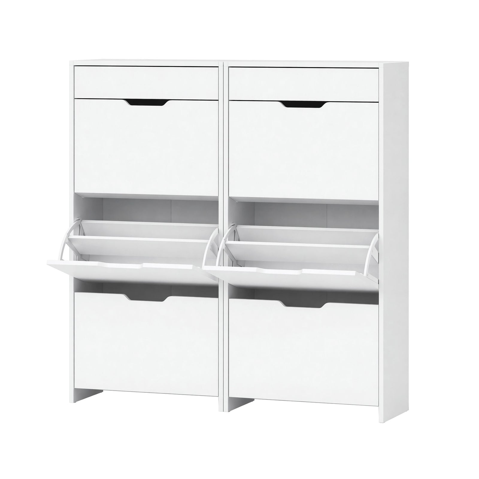 2‑Pack Shoe Cabinets – 3 Flip Drawers + Top Drawer, High Gloss White