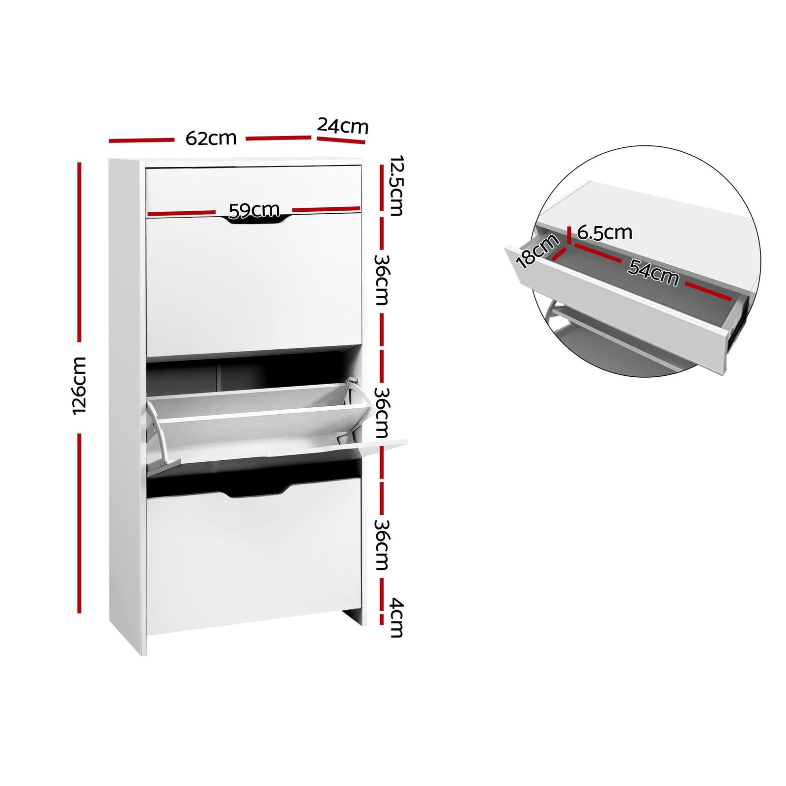 2‑Pack Shoe Cabinets – 3 Flip Drawers + Top Drawer, High Gloss White