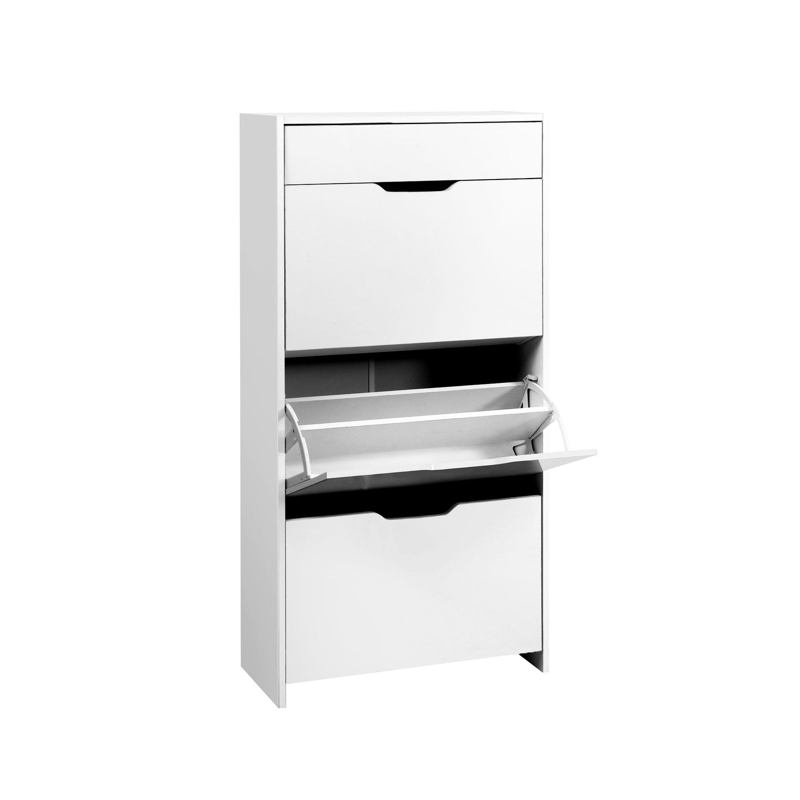 2‑Pack Shoe Cabinets – 3 Flip Drawers + Top Drawer, High Gloss White
