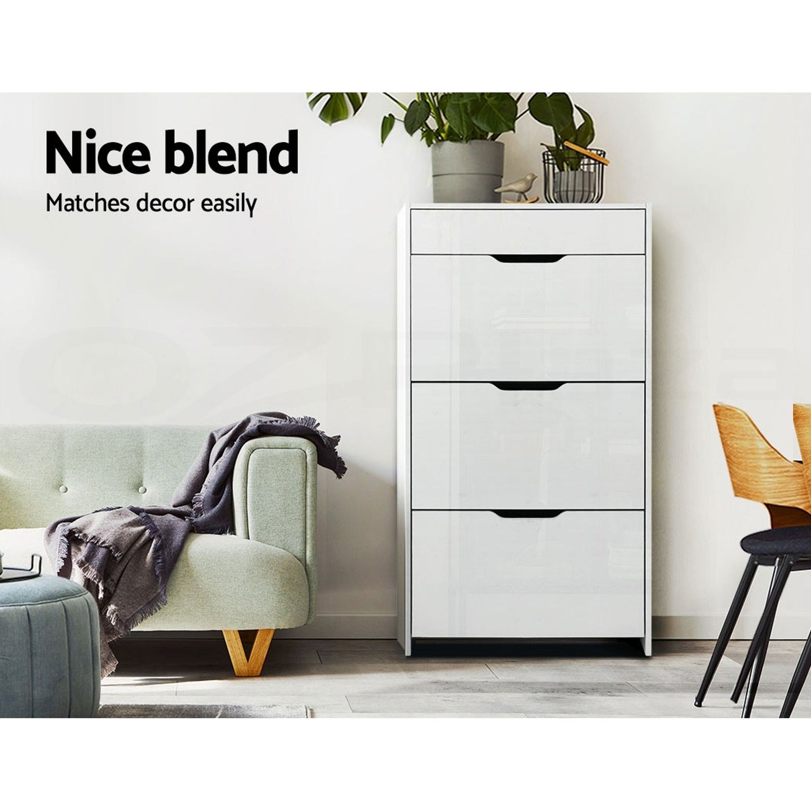2‑Pack Shoe Cabinets – 3 Flip Drawers + Top Drawer, High Gloss White