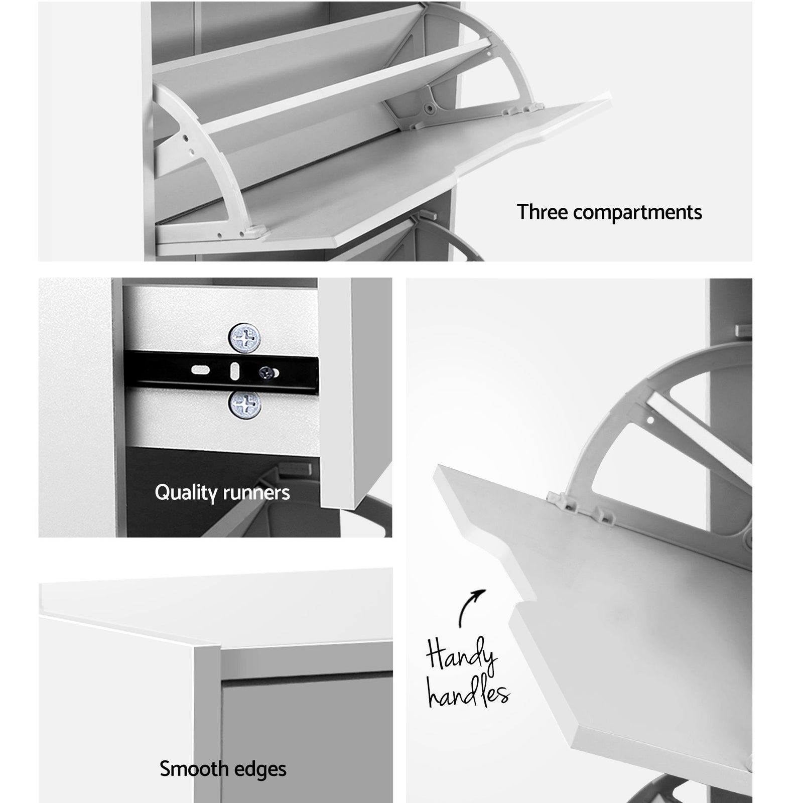2‑Pack Shoe Cabinets – 3 Flip Drawers + Top Drawer, High Gloss White