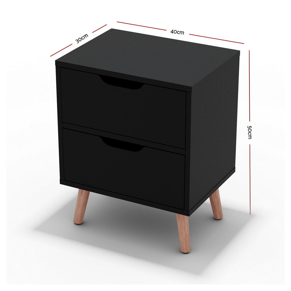 2 x Bedside Table 2 Drawers - BODEN Black