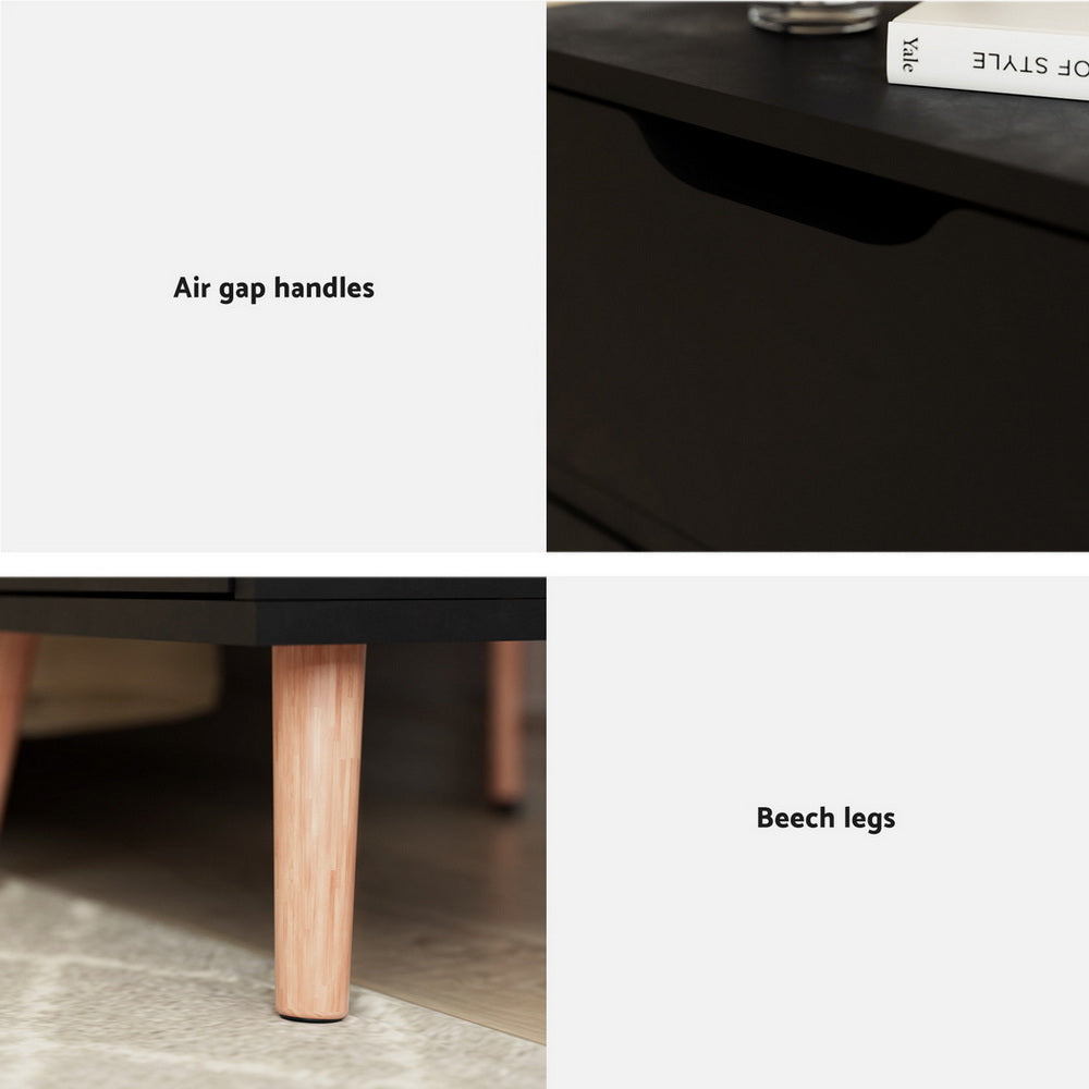 2 x Bedside Table 2 Drawers - BODEN Black