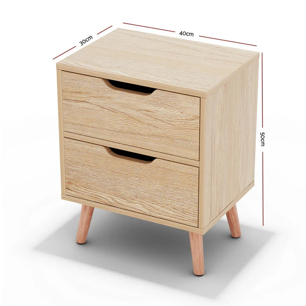 2 x Bedside Table 2 Drawers - BODEN Pine