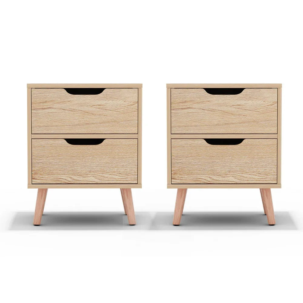 2 x Bedside Table 2 Drawers - BODEN Pine