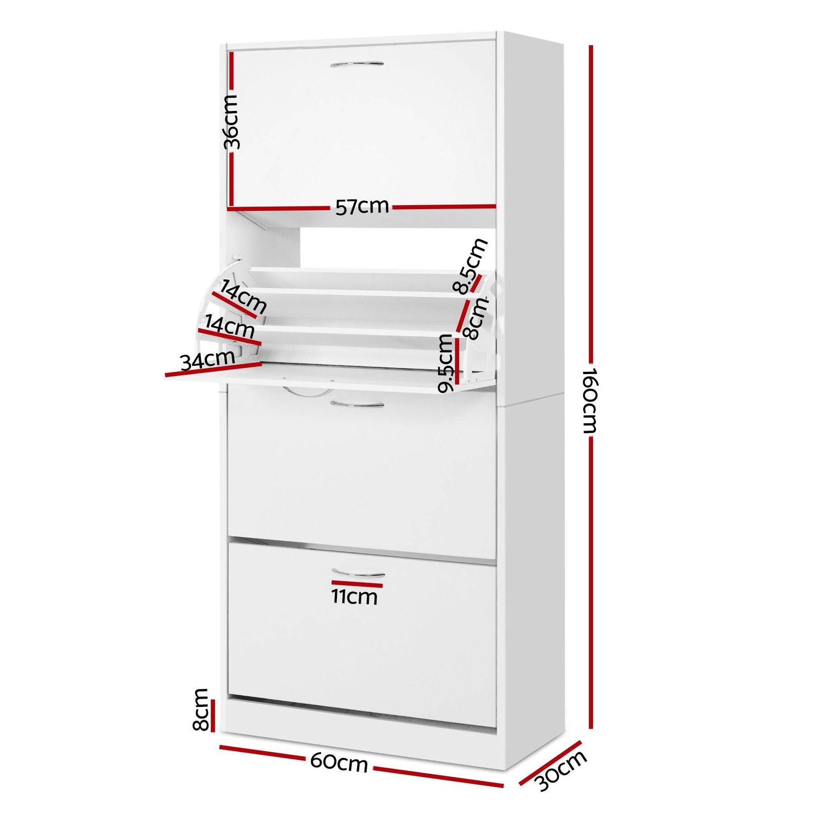Artiss Shoe Cabinet Set 2‑Piece White – 4 Flip Drawers, Adjustable Shelves, 160cm