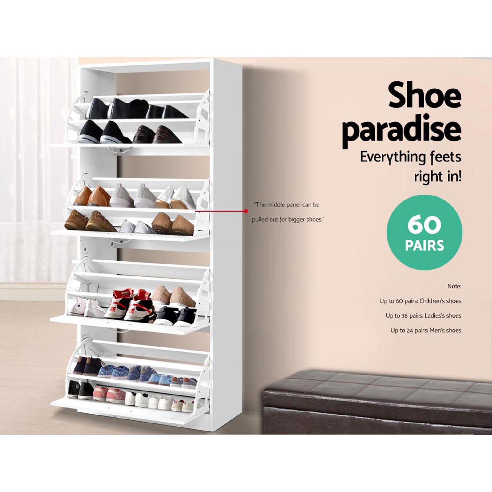 Artiss Shoe Cabinet Set 2‑Piece White – 4 Flip Drawers, Adjustable Shelves, 160cm