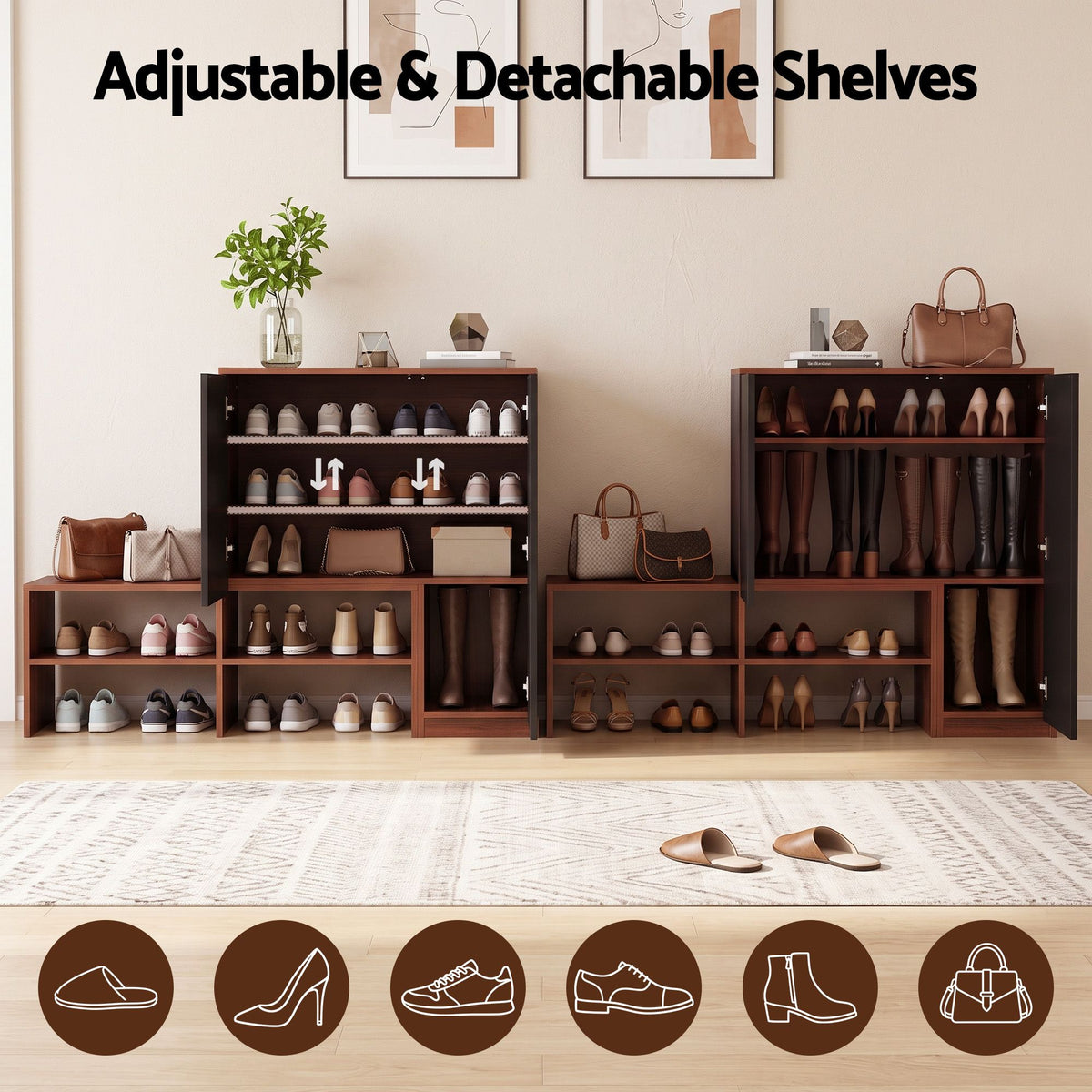 Artiss 2 in 1 Shoe Cabinet Bench 22 Pairs Adjustable Shelf Hallway Walnut Black