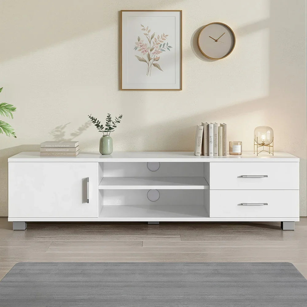 TV Entertainment Unit Storage Cabinet Drawers White 120cm