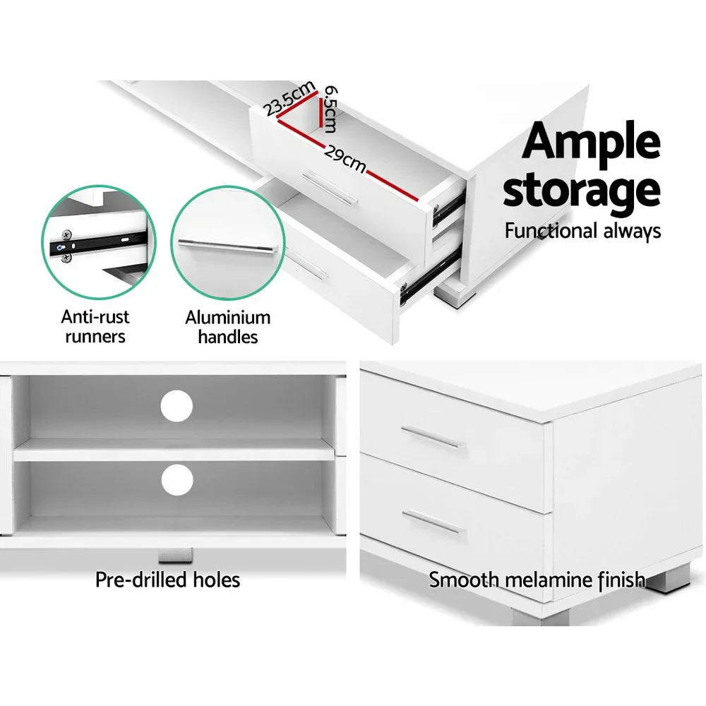 TV Entertainment Unit Storage Cabinet Drawers White 120cm