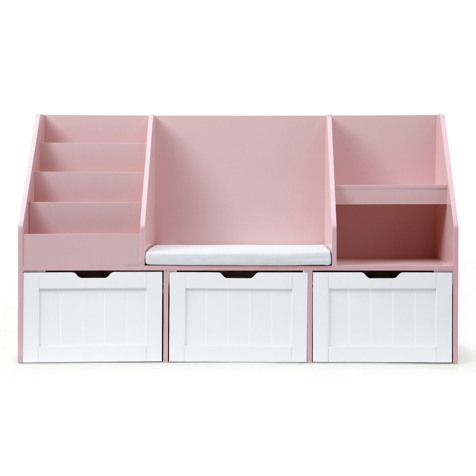 Kids Bookshelf Storage Organiser Toy Box Drawer Bench Seat Cabinet Pink