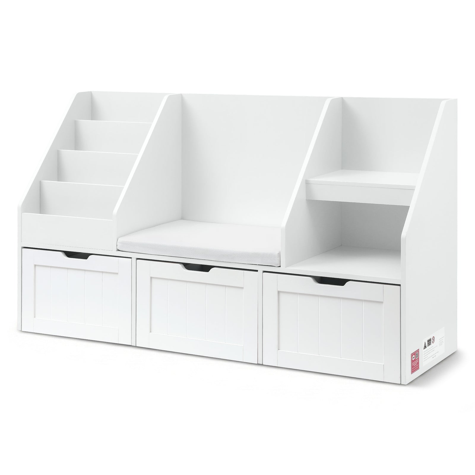Kids Bookshelf Storage Organiser Toy Box Drawer Bench Seat Cabinet White