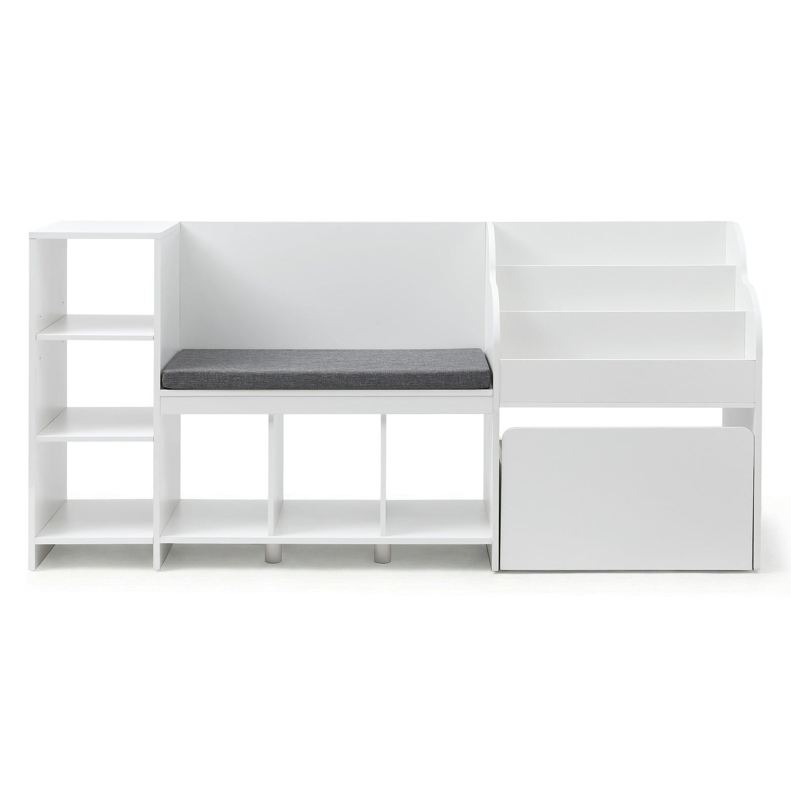 Kids Storage Unit Bookshelf Toy Box Organiser Bench Seat Cabinet 170cm White
