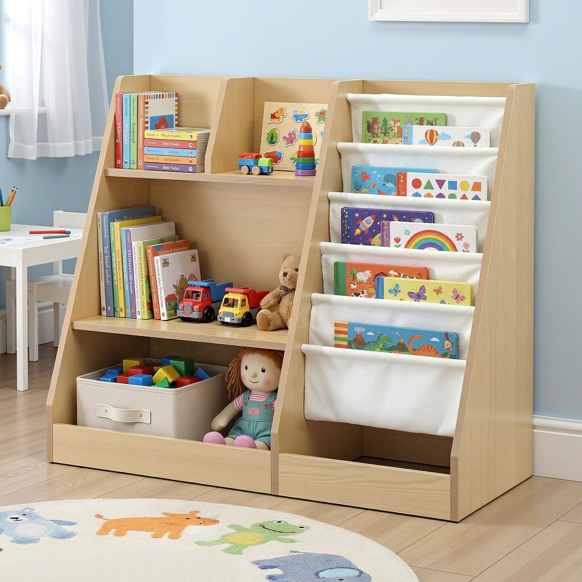 Kids Bookshelf Wood Bookcase Children Storage Rack Display Shelves Holder