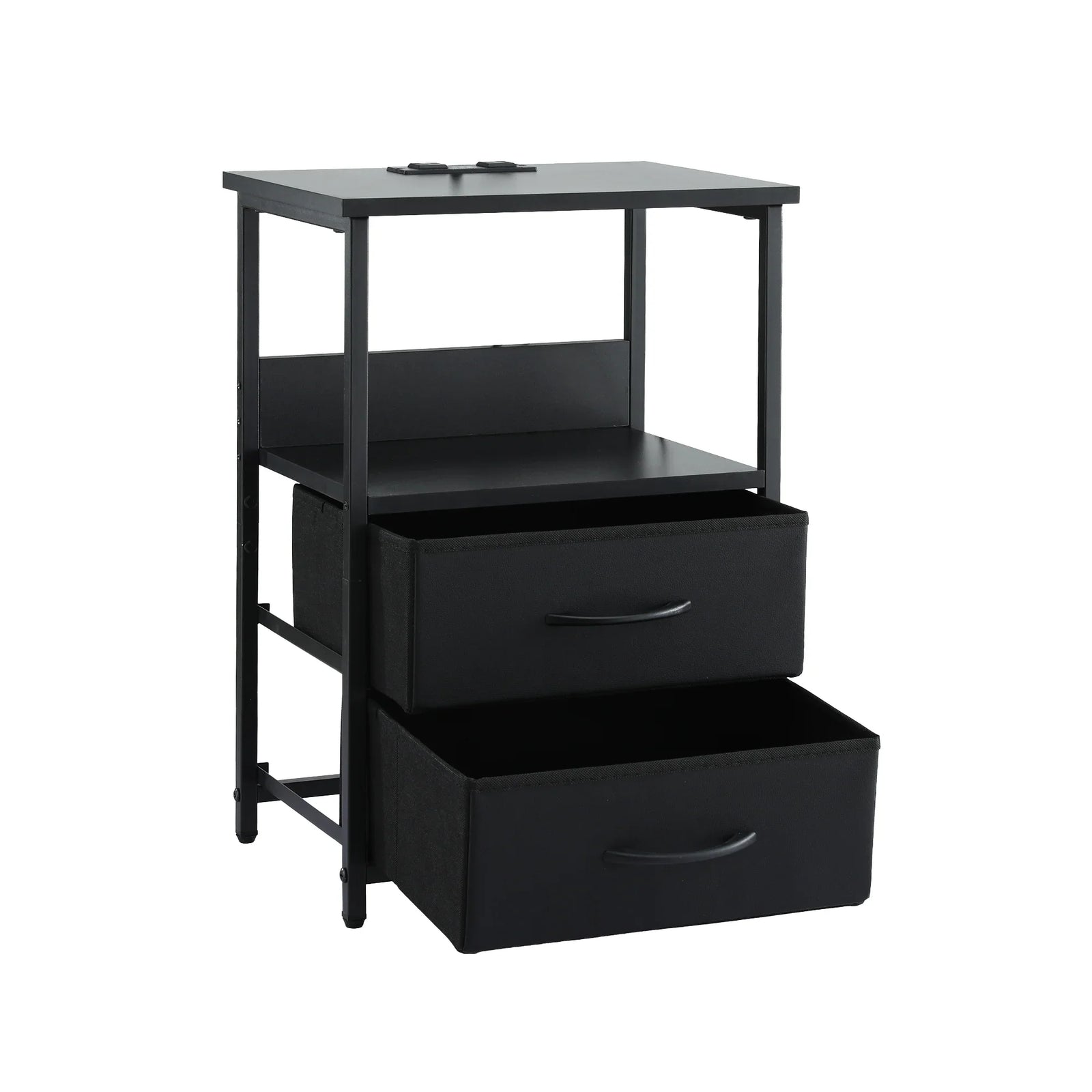 Smart LED Nightstand – Charging Station, Foldable Drawers, 40×30×60cm, Black