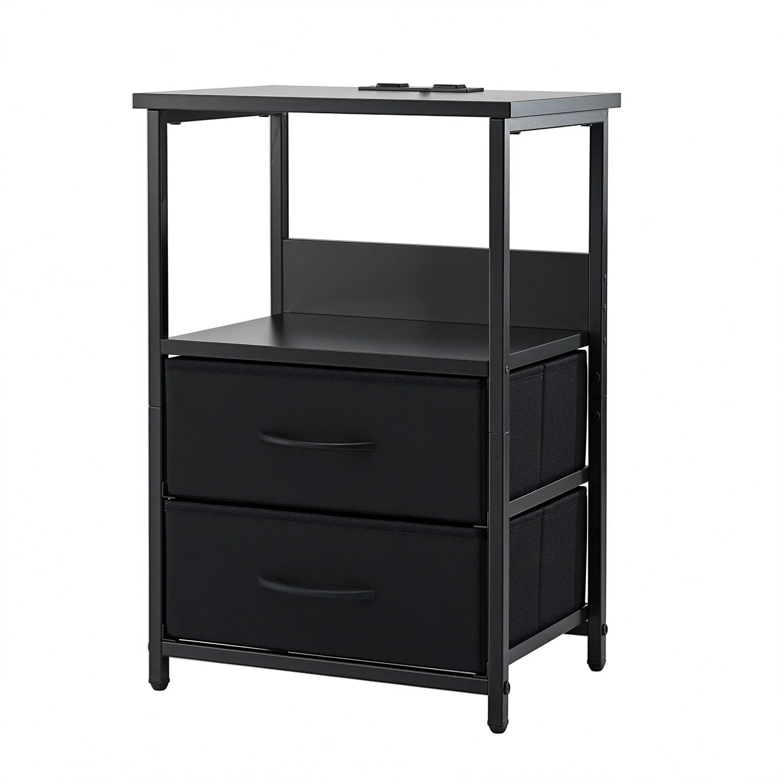 Smart LED Nightstand – Charging Station, Foldable Drawers, 40×30×60cm, Black