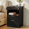 LED Bedside Table – Charging Station, 2 Drawers, Pull‑Out Tray, Black