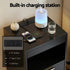 LED Bedside Table – Charging Station, 2 Drawers, Pull‑Out Tray, Black