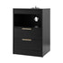 LED Bedside Table – Charging Station, 2 Drawers, Pull‑Out Tray, Black