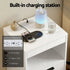 Bedside Table LED Nightstand Charging Station 2 Drawers - White
