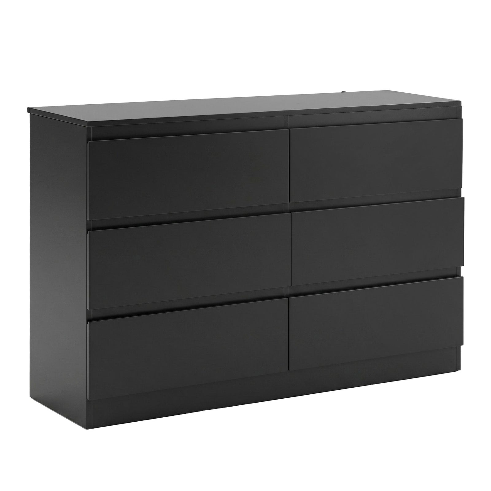 6‑Drawer Chest of Drawers – Black, 120×39×82cm, Groove Handles, Melamine
