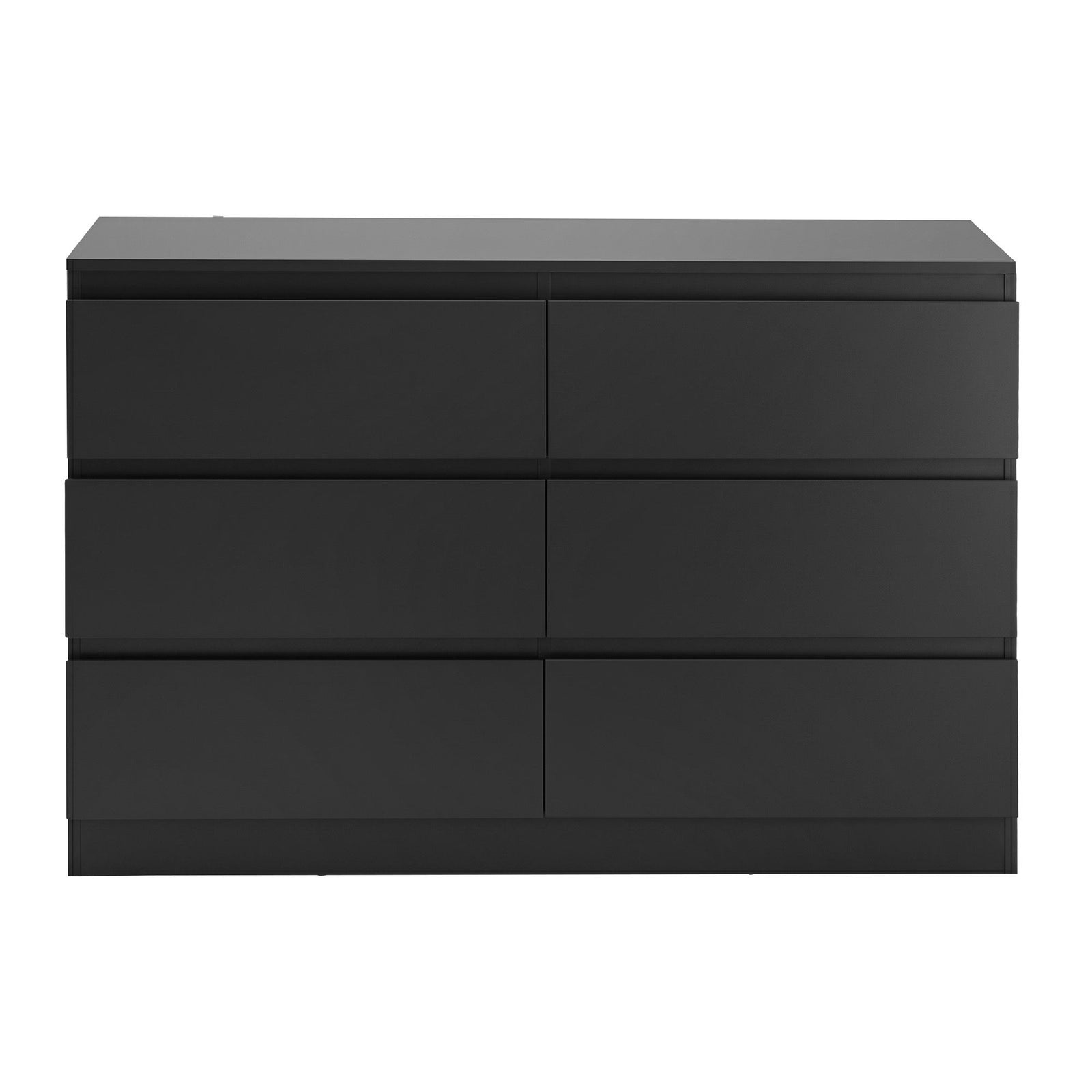6‑Drawer Chest of Drawers – Black, 120×39×82cm, Groove Handles, Melamine