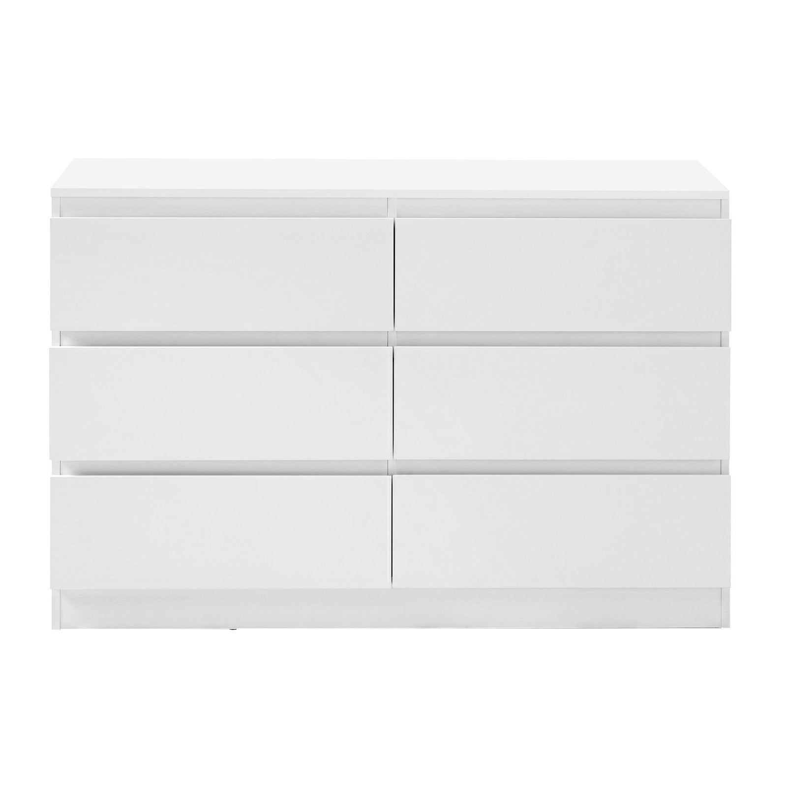 6‑Drawer Chest of Drawers – White, 120×39×82cm, Groove Handles, Melamine