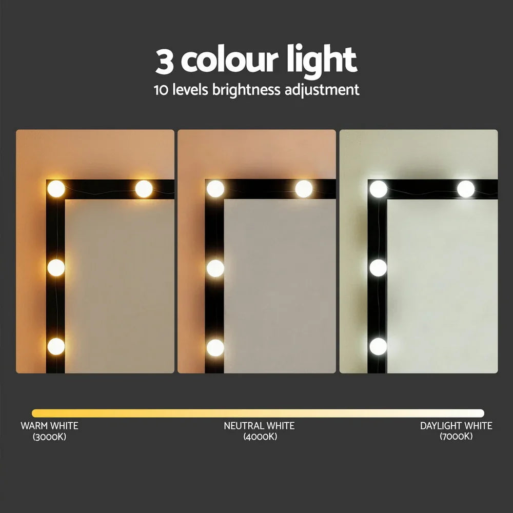Dressing Table Vanity Desk Set Stool 12 Led Bulbs Black