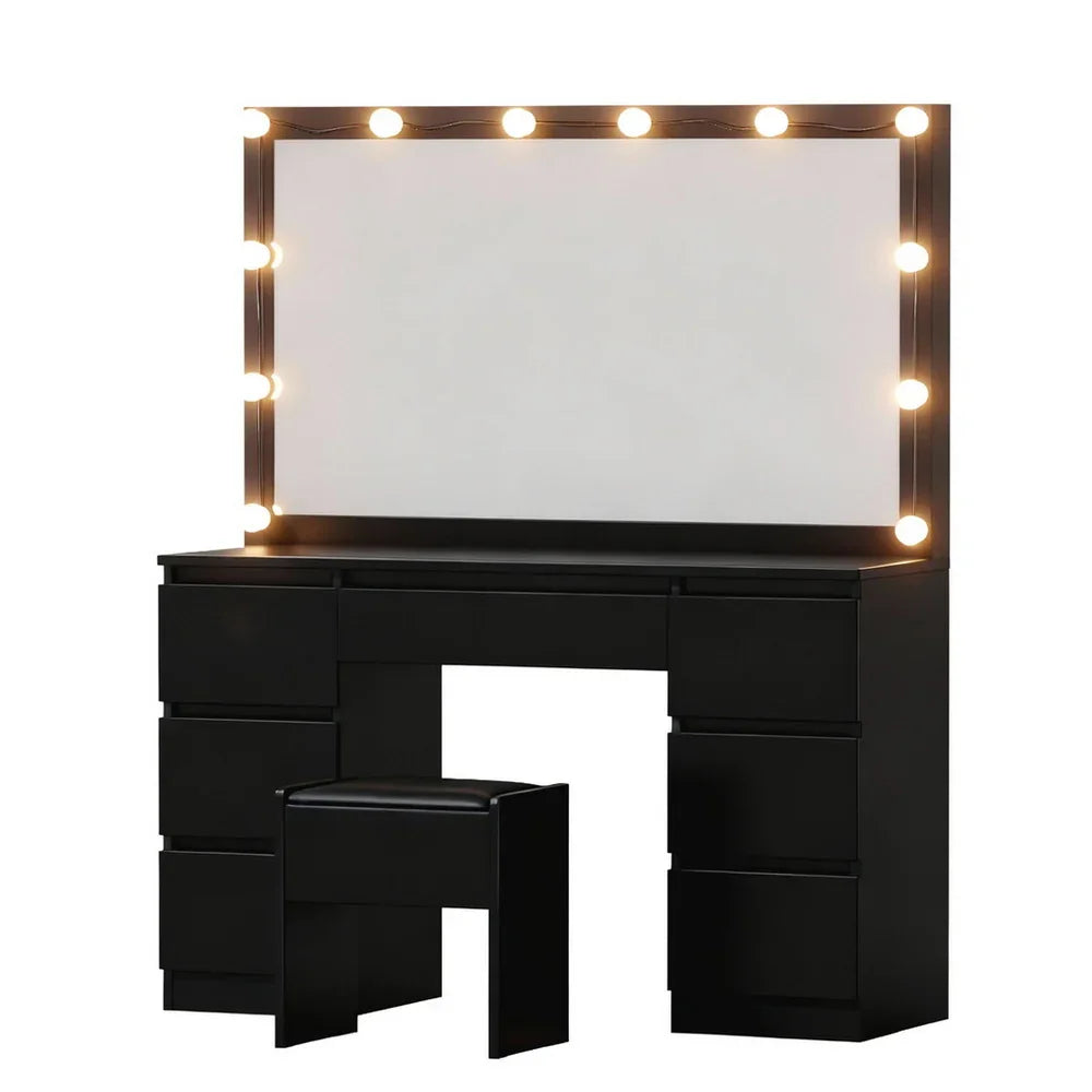 Dressing Table Vanity Desk Set Stool 12 Led Bulbs Black