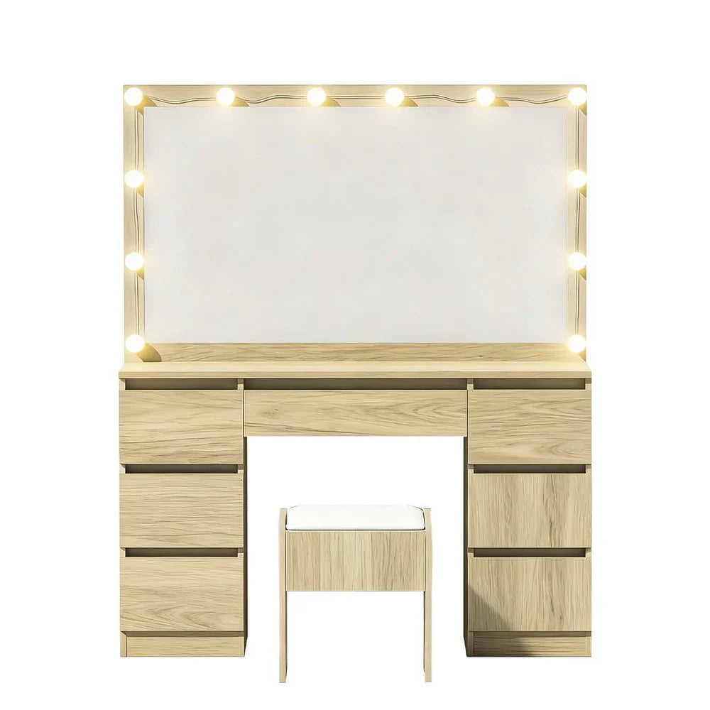 Dressing Table Vanity Set – 12‑LED Makeup Desk with Stool, 7 Drawers Wood