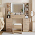 Dressing Table Vanity Desk Set Stool LED Charging Station Wood