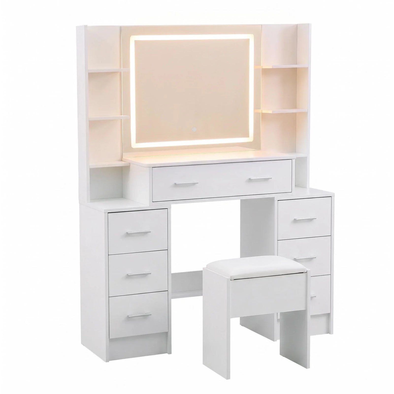 Dressing Table Vanity Desk Set Stool LED Charging Station White
