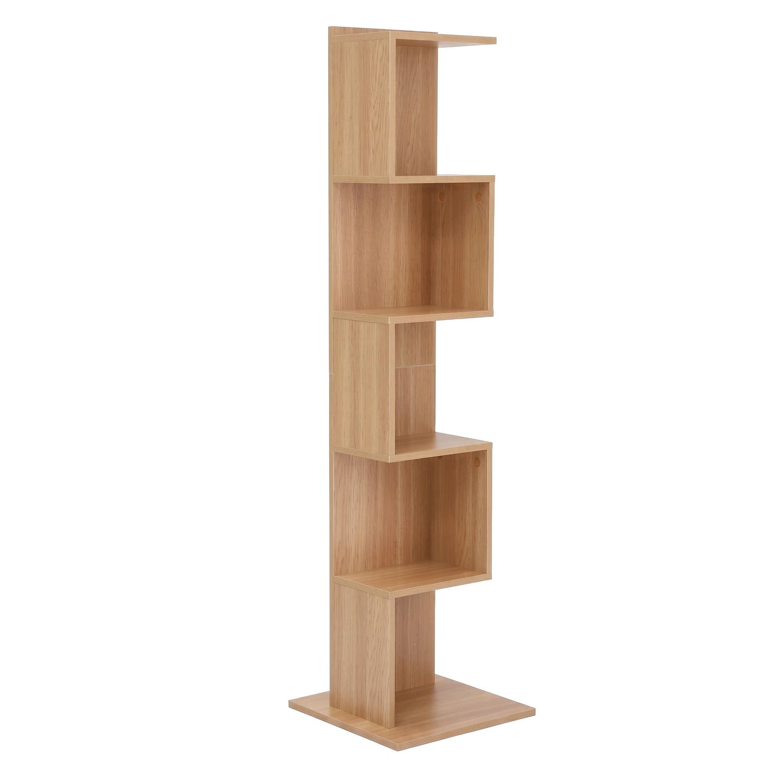 Bookshelf 5‑Tier S‑Shape – Oak Display Shelf, 154cm Storage Unit