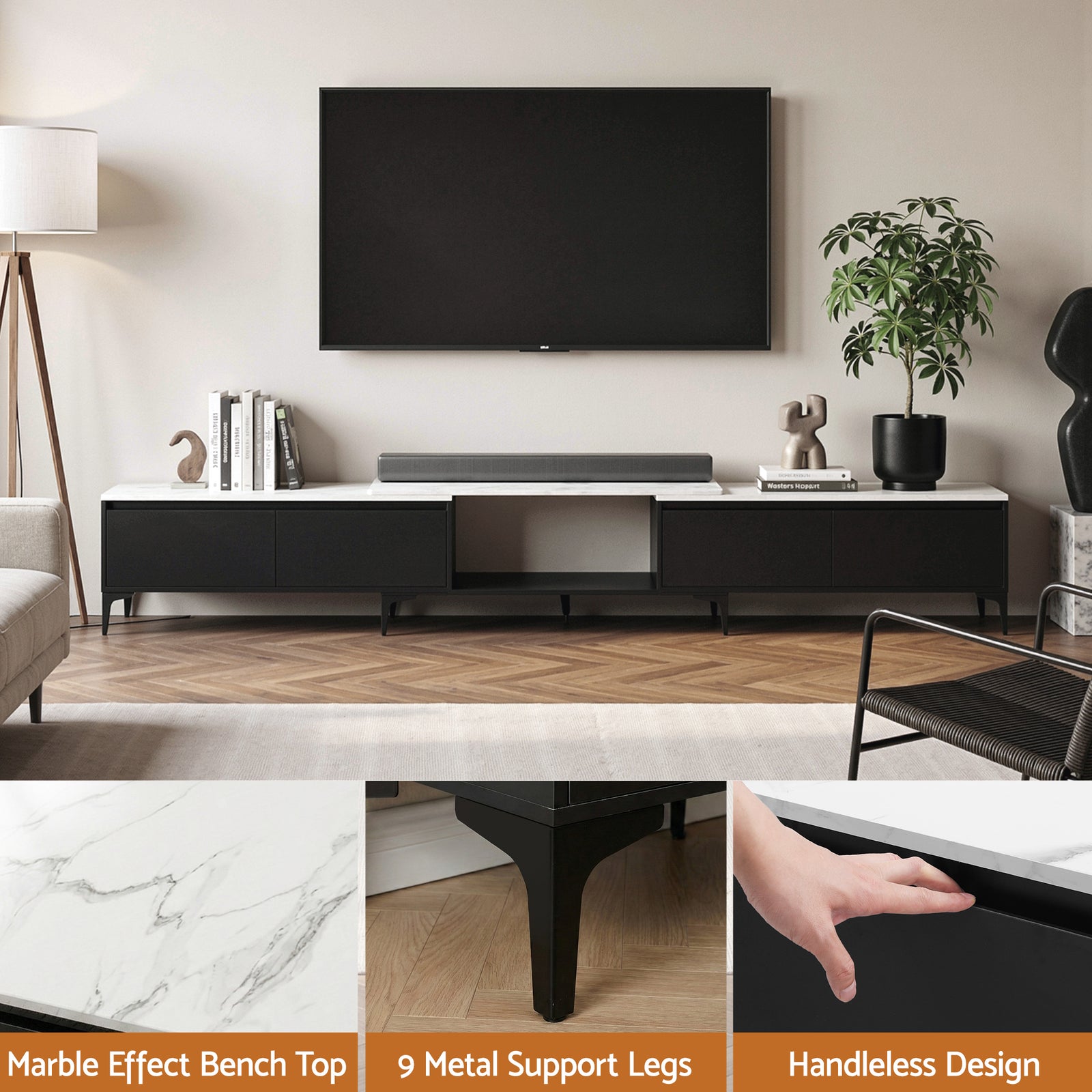 TV Cabinet Entertainment Unit Stand Extendable Black