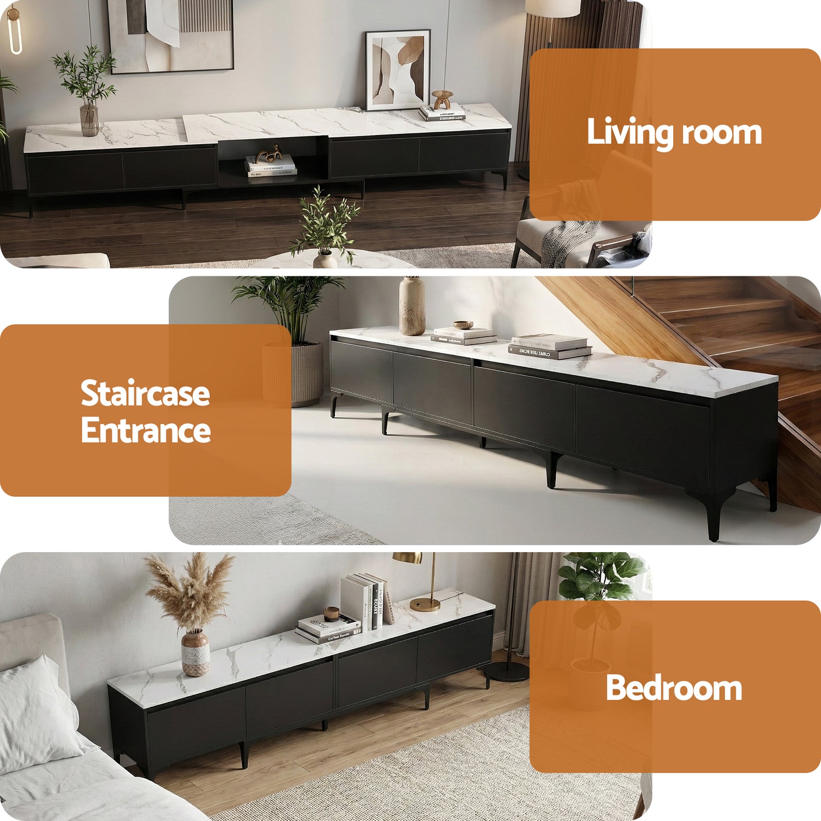 TV Cabinet Entertainment Unit Stand Extendable Black