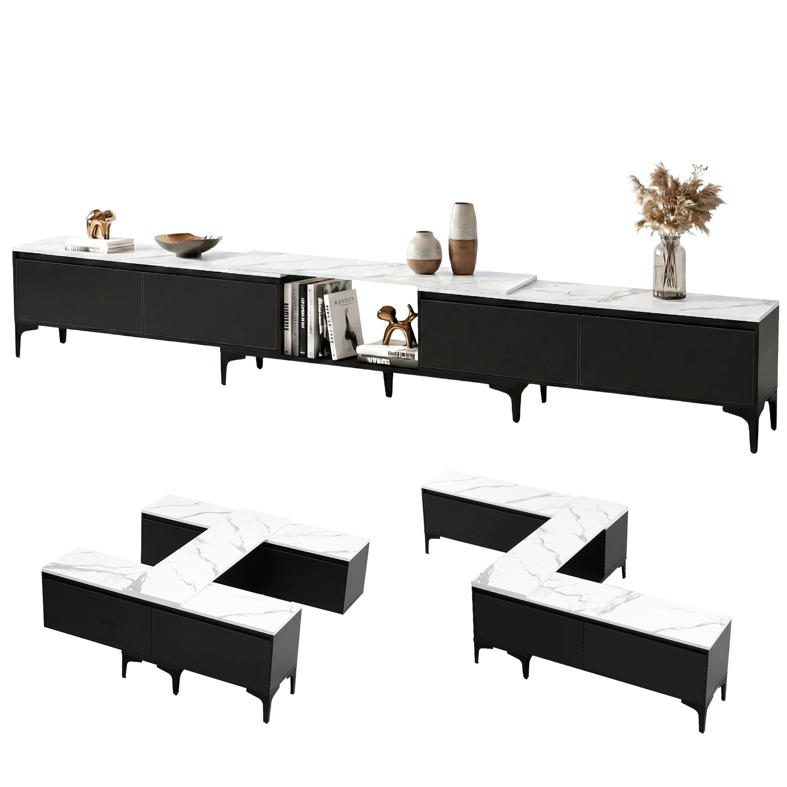 TV Cabinet Entertainment Unit Stand Extendable Black