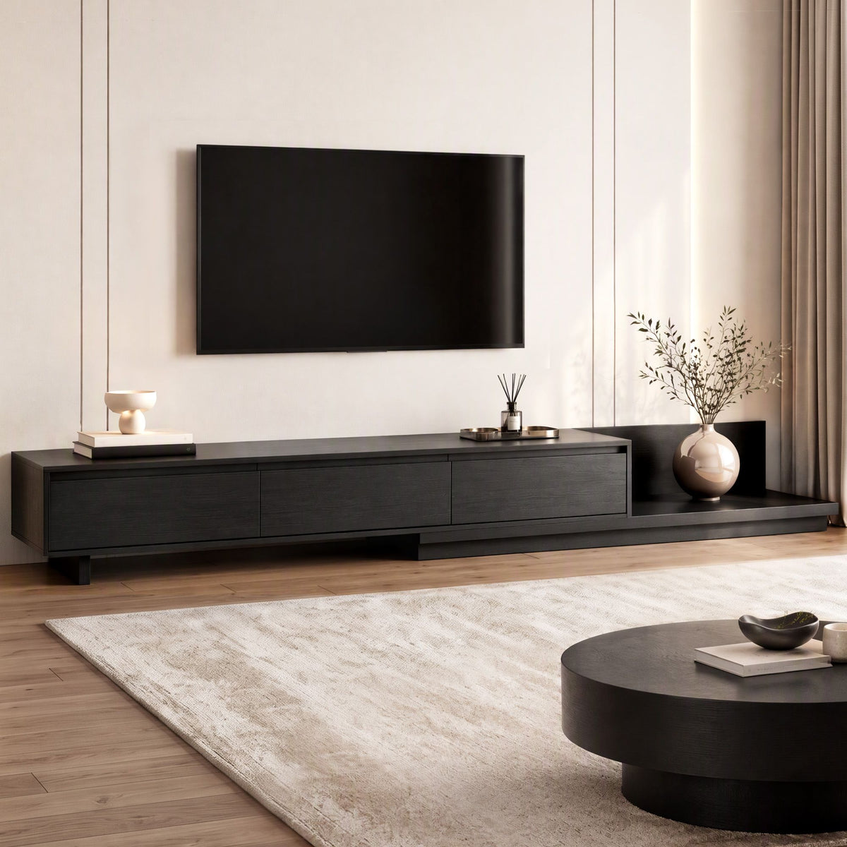 Artiss Extendable TV Stand 200-380cm Entertainment Unit 3 Drawers Walnut Black