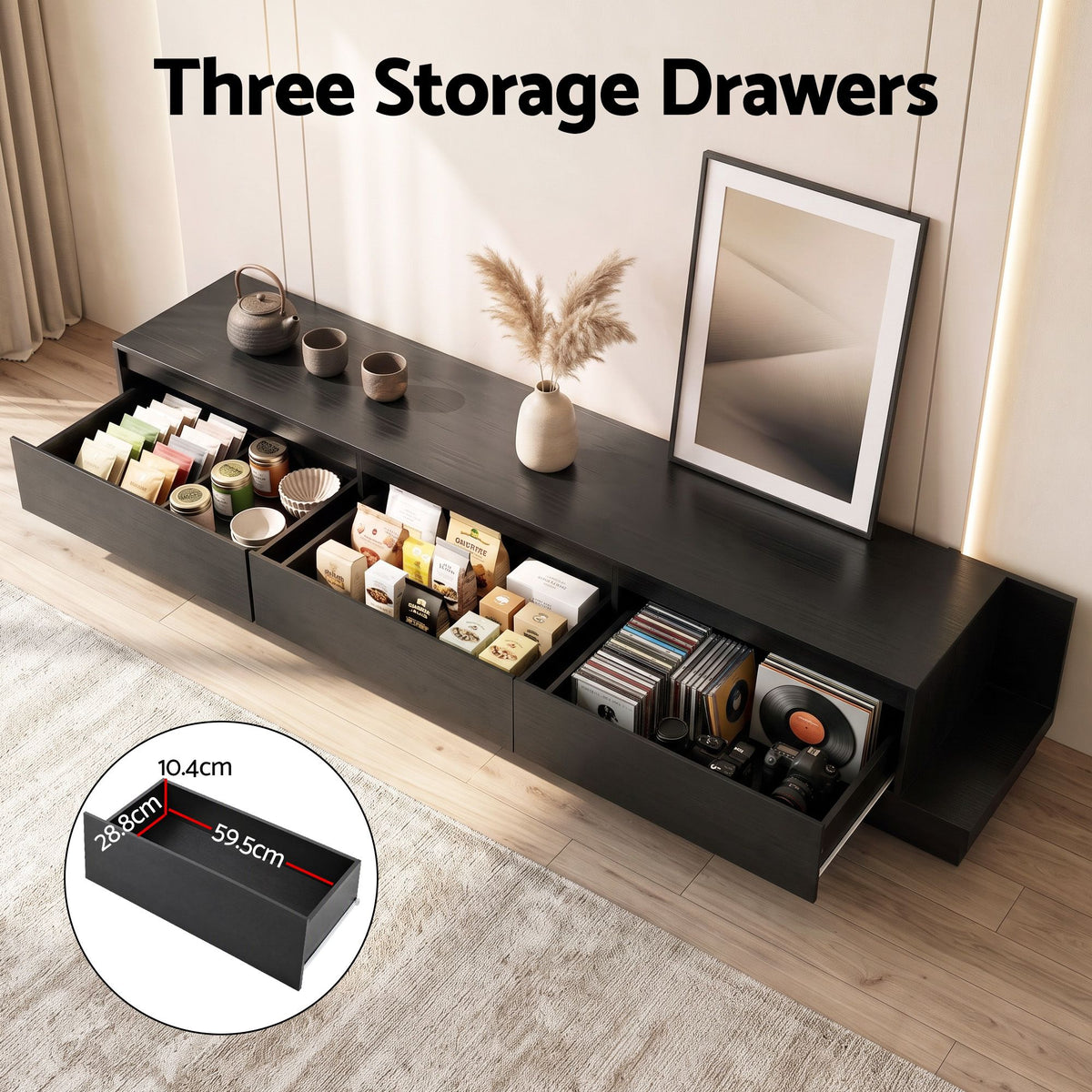 Artiss Extendable TV Stand 200-380cm Entertainment Unit 3 Drawers Walnut Black