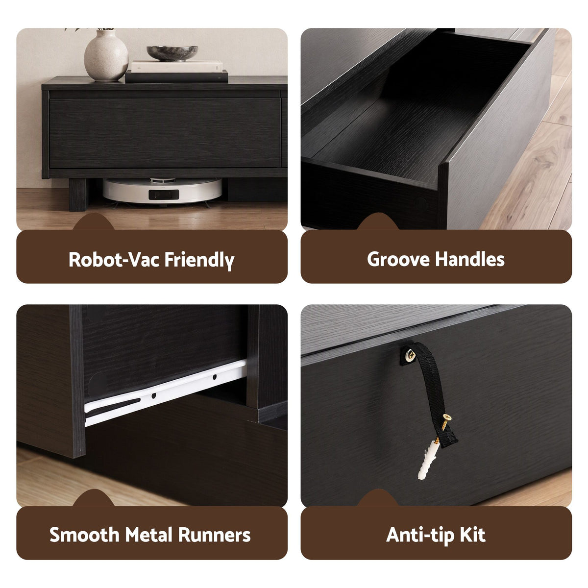 Artiss Extendable TV Stand 200-380cm Entertainment Unit 3 Drawers Walnut Black