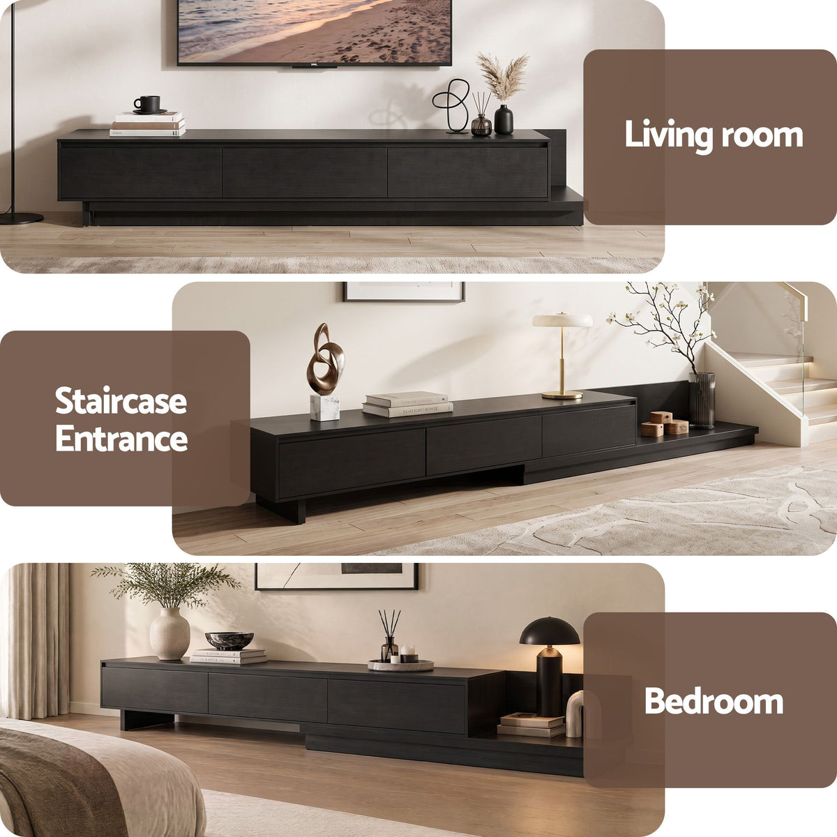 Artiss Extendable TV Stand 200-380cm Entertainment Unit 3 Drawers Walnut Black