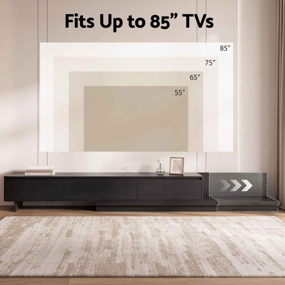 Artiss Extendable TV Stand 200-380cm Entertainment Unit 3 Drawers Walnut Black