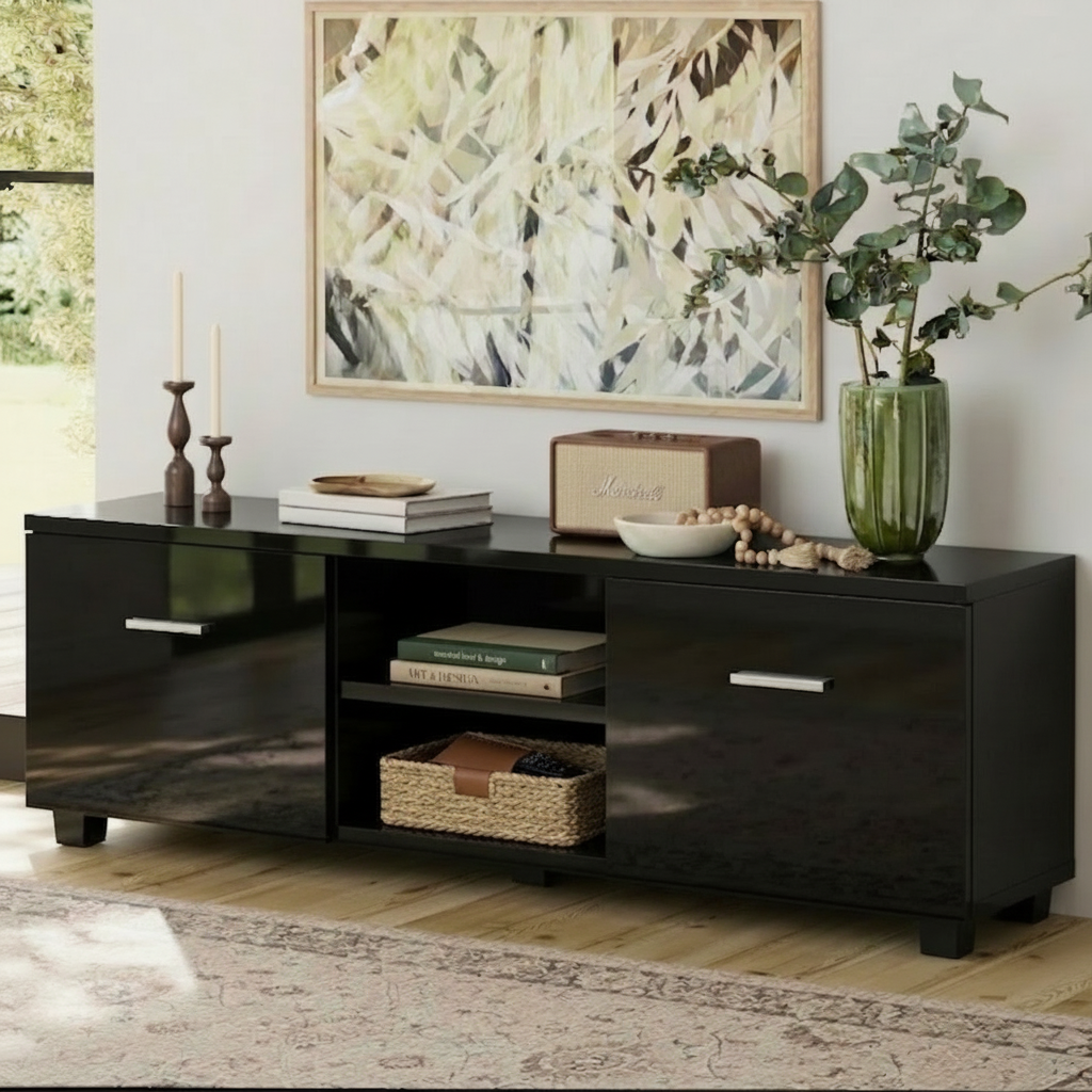 Artiss 140cm Entertainment Unit TV Cabinet High Gloss Black