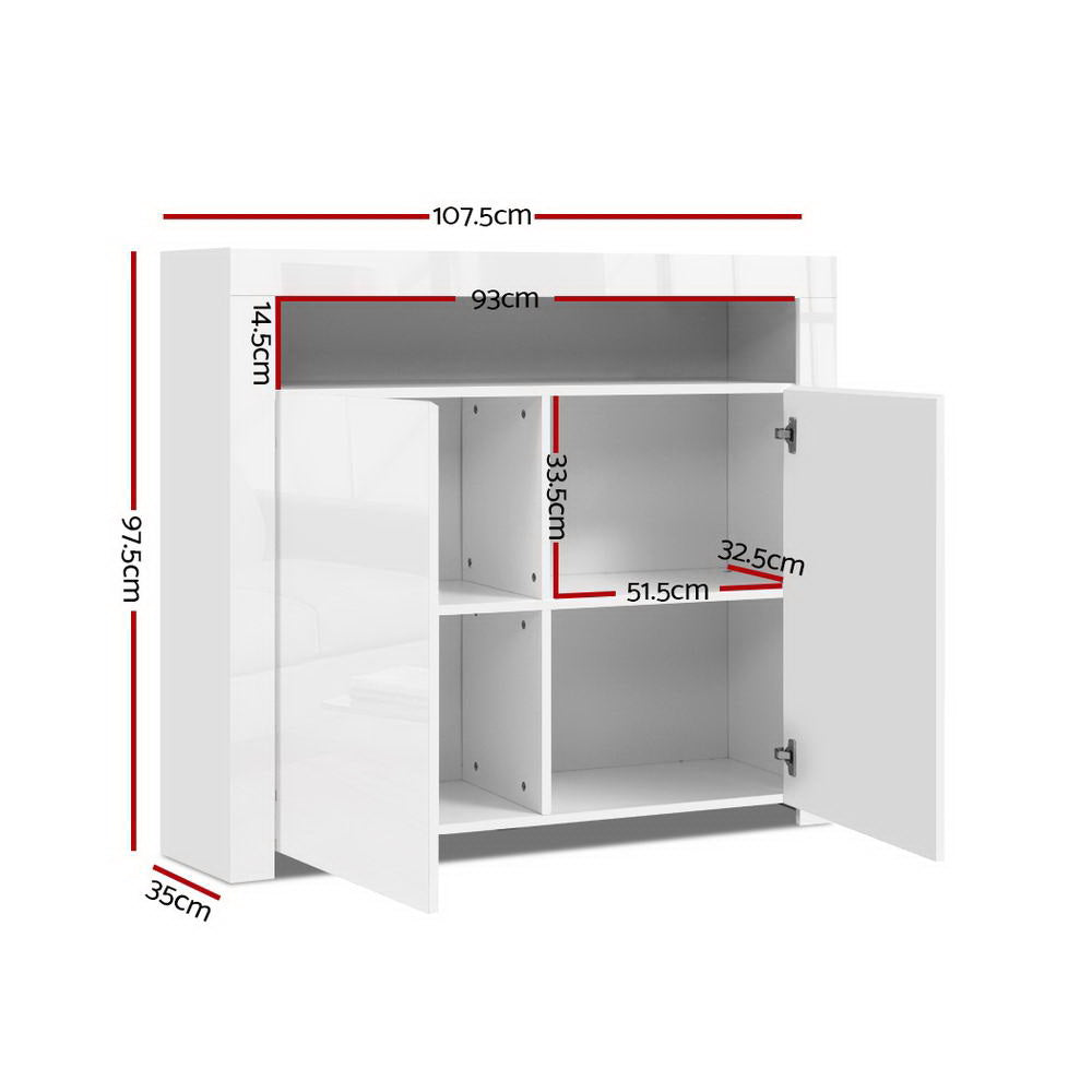 LED Sideboard Cabinet High Gloss Storage Unit TV Buffet White