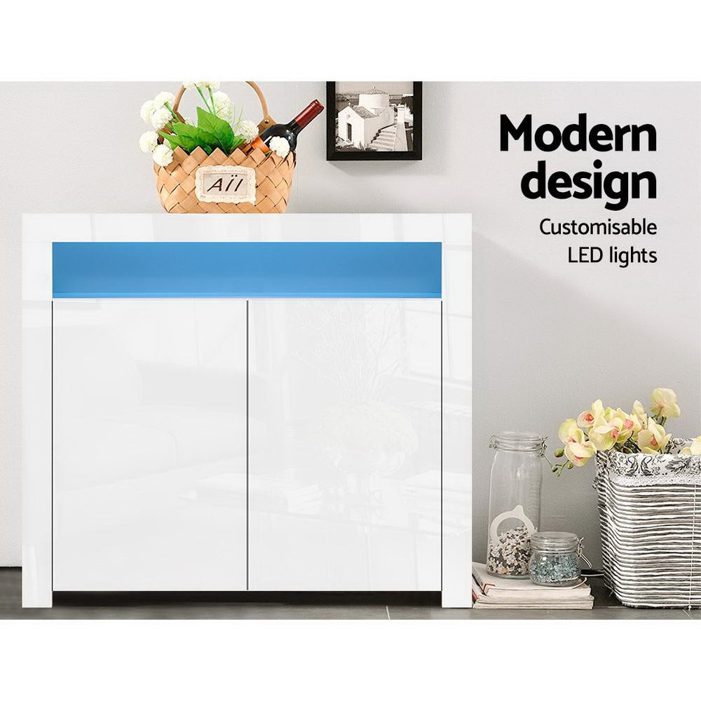 LED Sideboard Cabinet High Gloss Storage Unit TV Buffet White