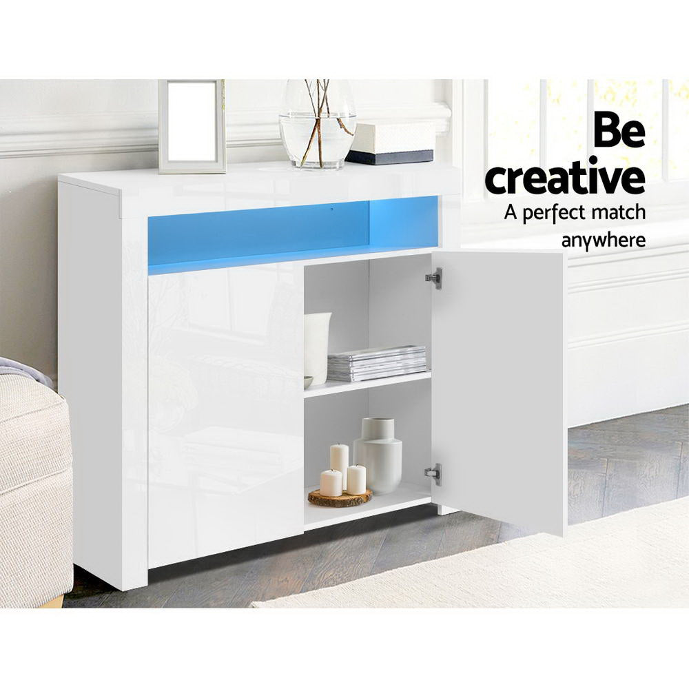 LED Sideboard Cabinet High Gloss Storage Unit TV Buffet White