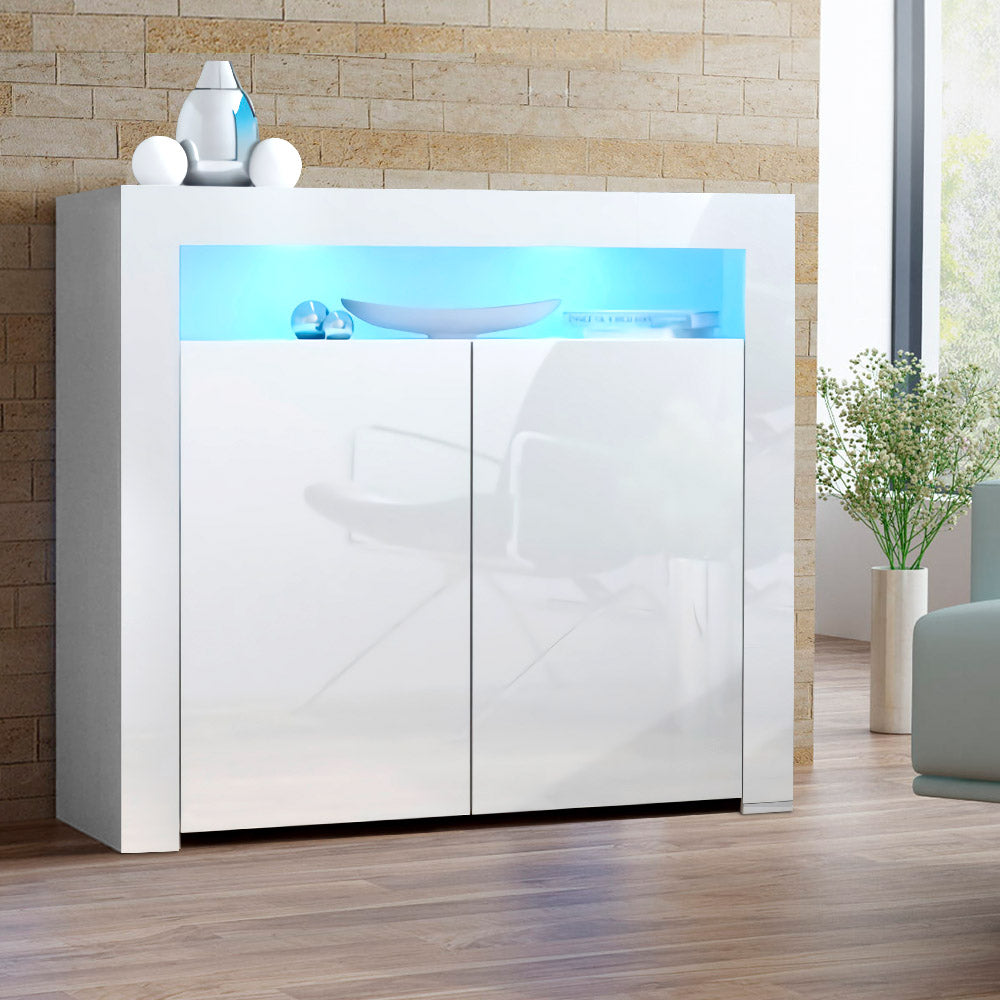 LED Sideboard Cabinet High Gloss Storage Unit TV Buffet White