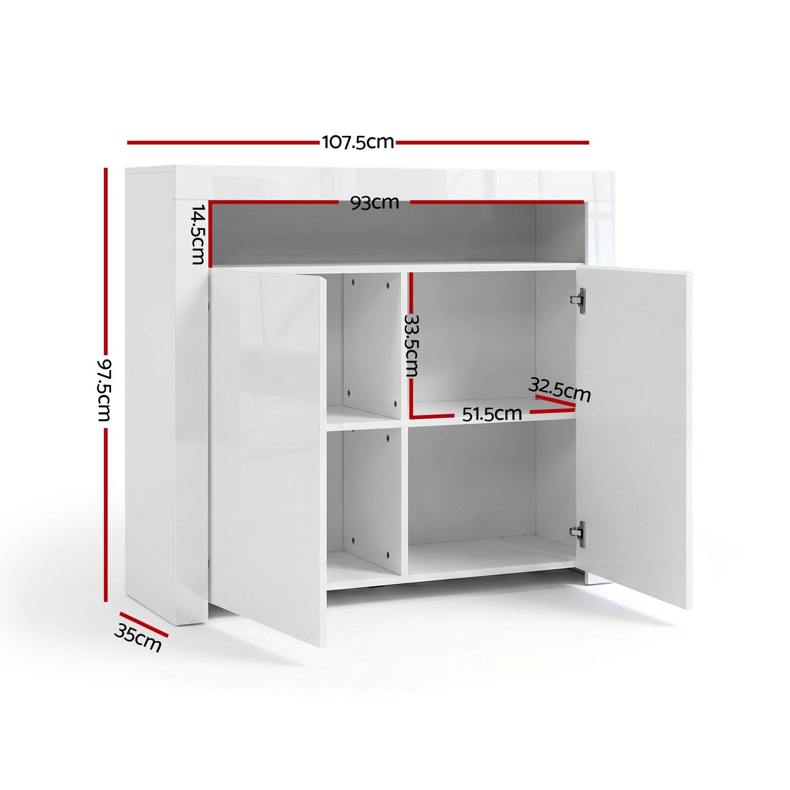 2x Buffet Sideboard Cabinet LED Cupboard High-Gloss Storage Pantry ARNO